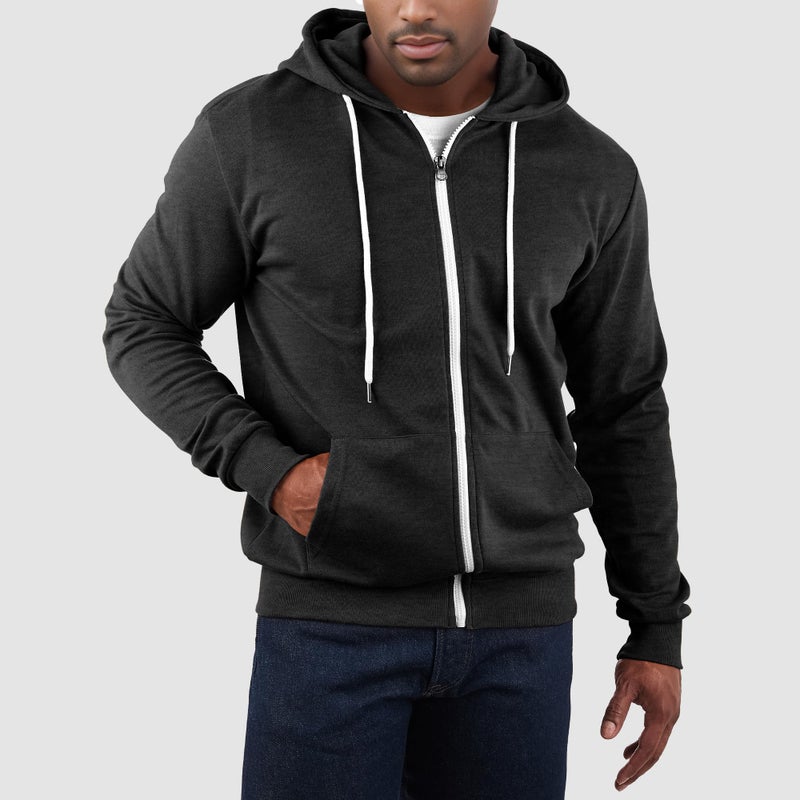 Ohoo Men's Zip Up Hoodie Lightweight Slim Fit Sweatshirt Full Zip Hooded Jacket / DCF002-CHARCOAL-M - Image 3